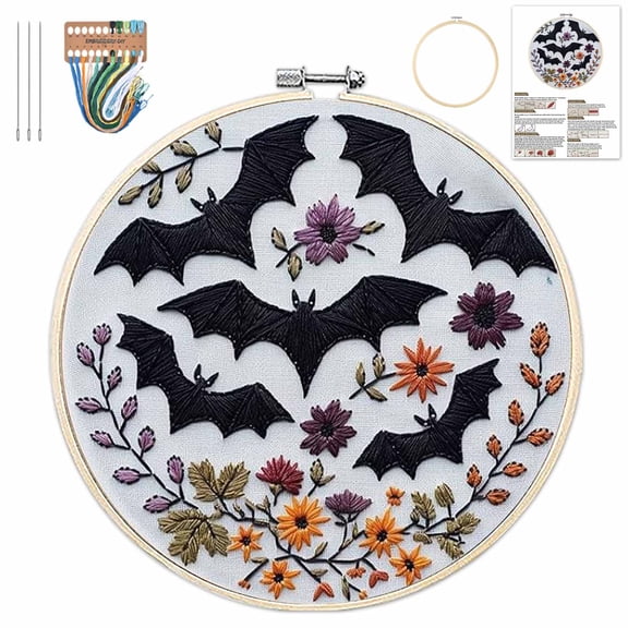 Halloween Embroidery Kit, Gothic Embroidery Starter Kit, Spooky DIY Stamped Cross Stitch Kits for Adults with Needles and Thread Included (B)