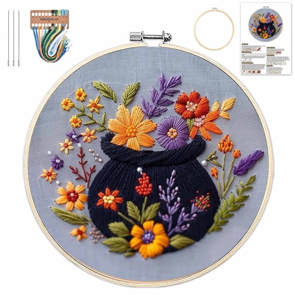 Halloween Embroidery Kit, Gothic Embroidery Starter Kit, Spooky DIY Stamped Cross Stitch Kits for Adults with Needles and Thread Included (E)