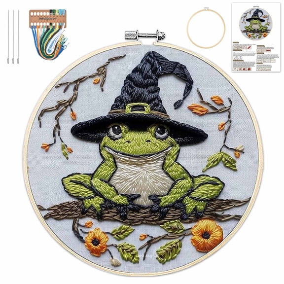 Halloween Embroidery Kit, Gothic Embroidery Starter Kit, Spooky DIY Stamped Cross Stitch Kits for Adults with Needles and Thread Included (F)