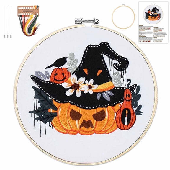 Halloween Embroidery Kit, Needlepoint Kits for Adults with Clear Instructions, Beginner-Friendly Cross Stitch Set for Holiday Decor, Pillowcases, and DIY Craft Projects (E)