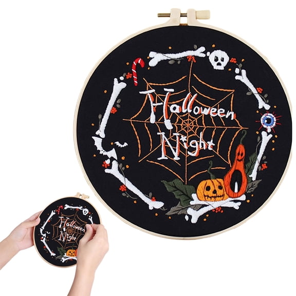 Halloween Embroidery Kit for Adult Beginners，1 Sets Embroidery Stitch Practice kit Include Embroidery Cloth Hoops Threads for Craft Lover Hand Stitch