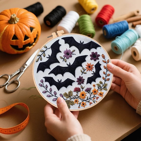 Halloween Embroidery Kit for Beginner, 5.91" Gothic Embroidery Starter Kit for Adults Halloween Decor with Tools