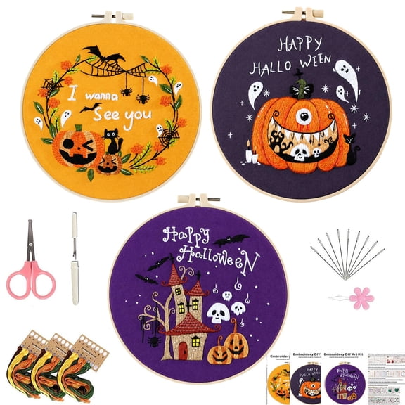 Halloween Embroidery Kit for Beginner, 8" Gothic Embroidery Starter Kit for Adults Halloween Decor with Tools