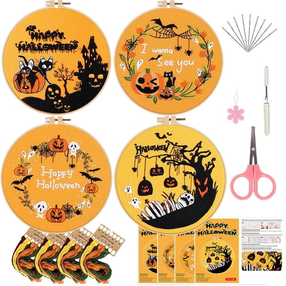 Halloween Embroidery Kit for Beginner, 8" Gothic Embroidery Starter Kit for Adults Halloween Decor with Tools