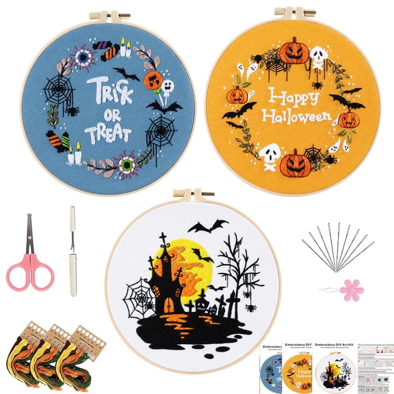Halloween Embroidery Kit for Beginner, 8" Gothic Embroidery Starter Kit for Adults Halloween Decor with Tools