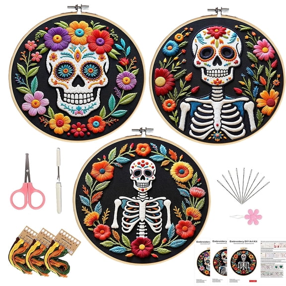 Halloween Embroidery Kit for Beginner, 8" Gothic Embroidery Starter Kit for Adults Halloween Decor with Tools