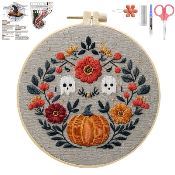 Halloween Embroidery Kit for Beginner, Gothic Embroidery Starter Kit for Adults Halloween Decor with Tools (#02)