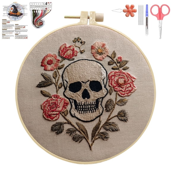 Halloween Embroidery Kit for Beginner, Gothic Embroidery Starter Kit for Adults Halloween Decor with Tools (#07)