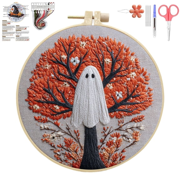 Halloween Embroidery Kit for Beginner, Gothic Embroidery Starter Kit for Adults Halloween Decor with Tools (#08)