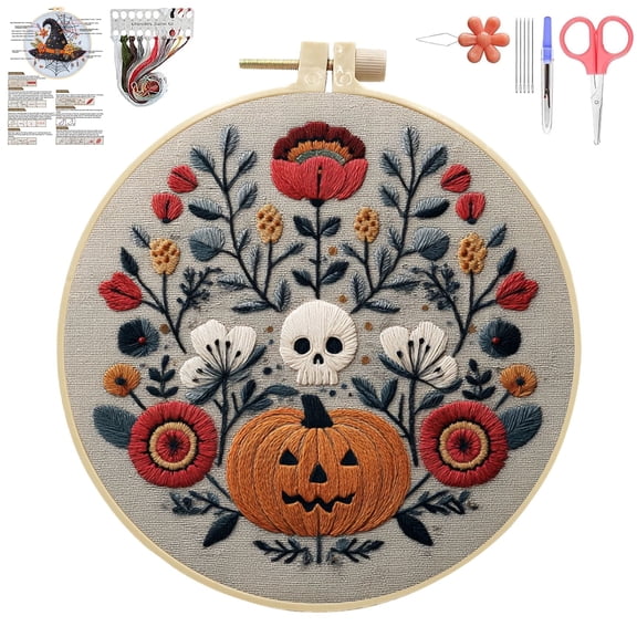 Halloween Embroidery Kit for Beginner, Gothic Embroidery Starter Kit for Adults Halloween Decor with Tools (#13)