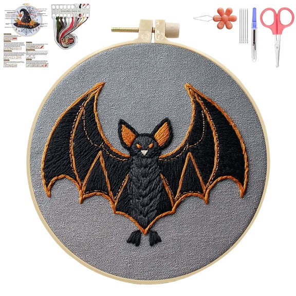 Halloween Embroidery Kit for Beginner, Gothic Embroidery Starter Kit for Adults Halloween Decor with Tools (#14)