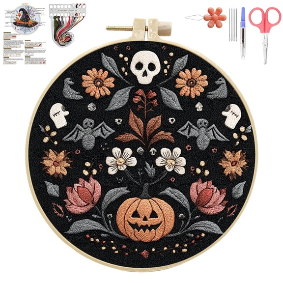 Halloween Embroidery Kit for Beginner, Gothic Embroidery Starter Kit for Adults Halloween Decor with Tools (#22)