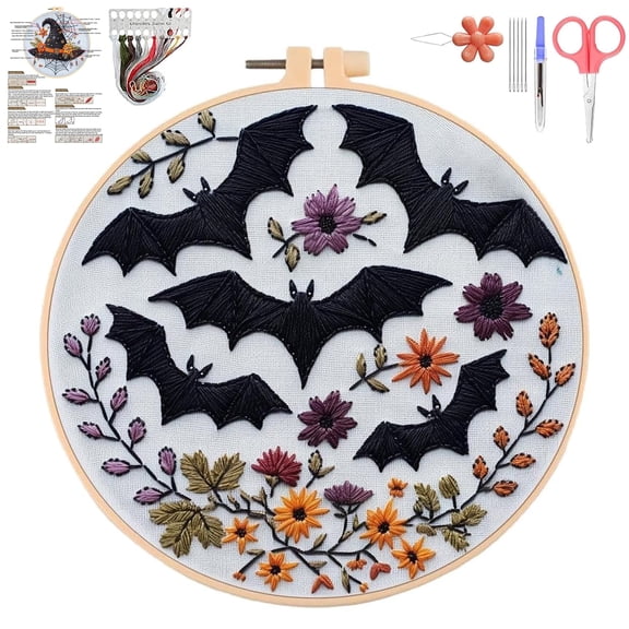 Halloween Embroidery Kit for Beginner, Gothic Embroidery Starter Kit for Adults Halloween Decor with Tools (#28)