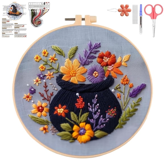 Halloween Embroidery Kit for Beginner, Gothic Embroidery Starter Kit for Adults Halloween Decor with Tools (#29)