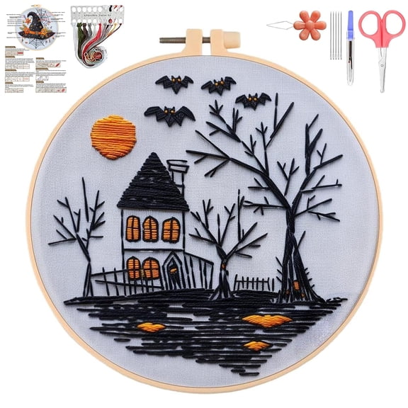 Halloween Embroidery Kit for Beginner, Gothic Embroidery Starter Kit for Adults Halloween Decor with Tools (#30)