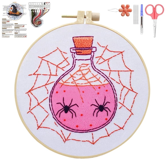 Halloween Embroidery Kit for Beginner, Gothic Embroidery Starter Kit for Adults Halloween Decor with Tools (#32)