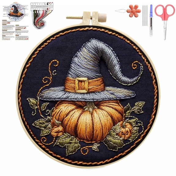 Halloween Embroidery Kit for Beginner, Gothic Embroidery Starter Kit for Adults Halloween Decor with Tools (#33)