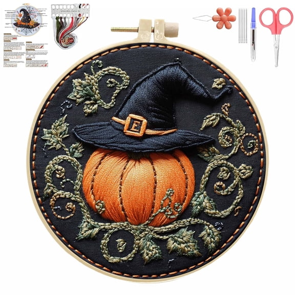 Halloween Embroidery Kit for Beginner, Gothic Embroidery Starter Kit for Adults Halloween Decor with Tools (#34)
