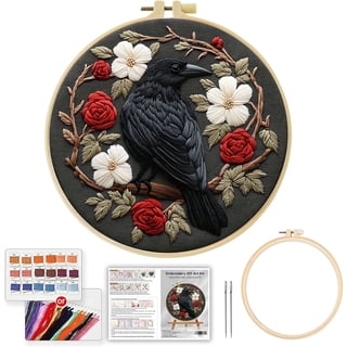 Halloween Embroidery Kit for Beginners, Rrow Pre-Stamped Pattern Kits for Adults with Hoop, Easy to Follow Color Thread Needlework, 8'' Hoop