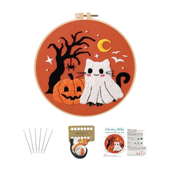 Halloween Embroidery Kits - 3 Pack Easy Embroidery kit for Adults Beginners Starter Cross Stitch Kit DIY Needlepoint with Pre-Printed Fabric, Hoop, Thread, Needles & Step-by-Step Guide G