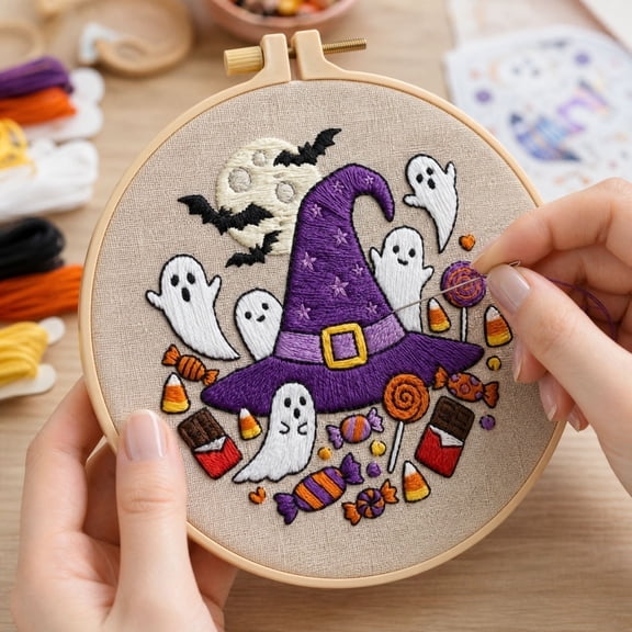 Halloween Embroidery Kits, Halloween Cross Stitch Kit, Gothic Embroidery Cross Stitch Kits for Beginners, Cross Stitch, Needlepoint, DIY, Craft Kit with Needles
