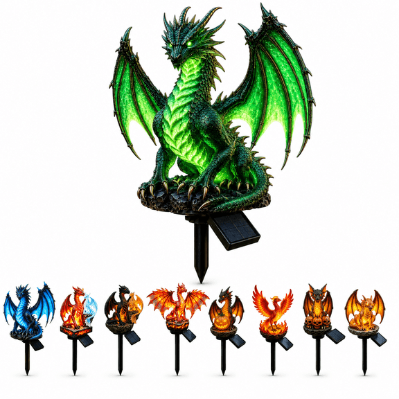 Halloween Emerald Guardian Dragon Golden Ember Edition Solar Garden Light - 2026 Upgrade Outdoor Statue Lamp, Fantasy Dragon Sculpture with Solar LED Light, Unique Gift for Dragon Lovers