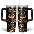 thumbnail image 1 of Halloween Emoji Orange Sequins 30 Oz Tumbler with Handle Lid and Straw, Stainless Steel Double Walled Vacuum Insulated Cup, Cute Birthday Gifts Tumbler for Women Men Friends, 1 of 1