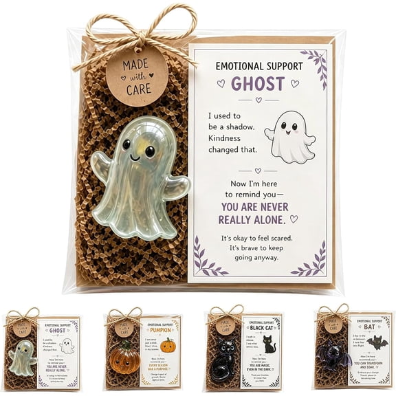 Halloween Emotional Support Crystal Companion,Translucent Ghost Pumpkin Bat Resin Figurine with Encouragement Message Card,Comfort Keepsake Gift for Desk Shelf and Home Decor (c1)
