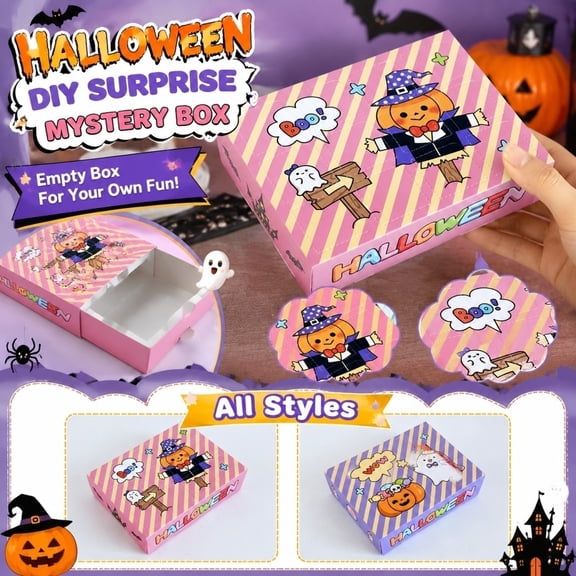 Halloween Empty Diy Surprise Hole Box, Halloween Box, Party Box, Halloween Ghost Decorations, 7X5X1.5 Inch Purple Yellow Striped Cartoon Printed 10 Slot Empty Punch Box for Custom