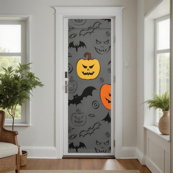 Halloween Energy-Efficient Door Curtain - Gothic Scary Patterns, Magic-Tape Installation, Appeals to Renters and Homeowners