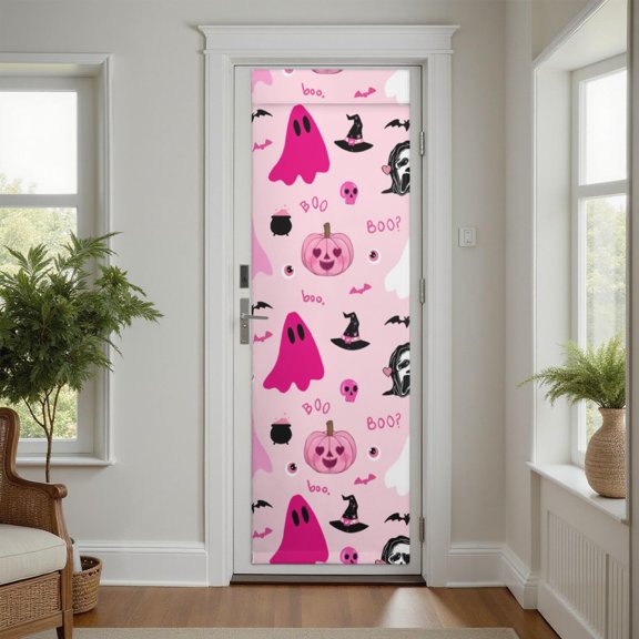 Halloween Energy-Efficient Door Curtain - Gothic Scary Patterns, Magic-Tape Installation, Appeals to Renters and Homeowners