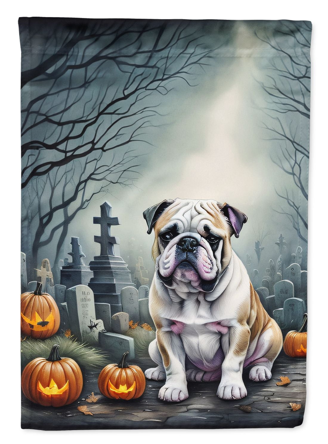 Halloween English Bulldog Dog House Flag 28x40IN Double-Sided Polyester Decorative Sleeve Pole Flag for Outdoor Home Garden