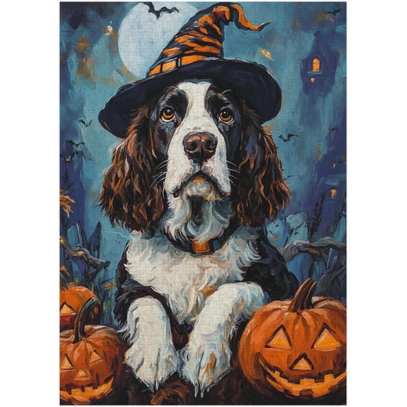 Halloween English Springer Spaniel Puzzles 500 Pieces for Adults - Pet Pumpkin Costume Portrait Halloween Gift for Spaniel Owner - Funny Challenging Jigsaw Puzzle Perfect for Game Nights