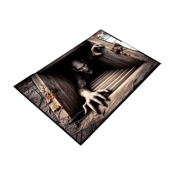 Halloween Entry Door Mat 40x60cm 3D Illusion Floor Rug with Skeleton Zombie Hand Print Non Slip Indoor Outdoor Doormat