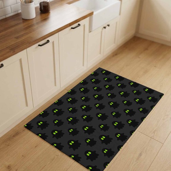 Halloween Entryway Rug 2'x3'&nbsp; Non Slip Front Door Mats, Black Spooky Green Eyes Ghost Floating Entrance Rugs Indoor Outdoor Carpet, Washable Floor Mats Small Area Rug for Bedroom Kitchen