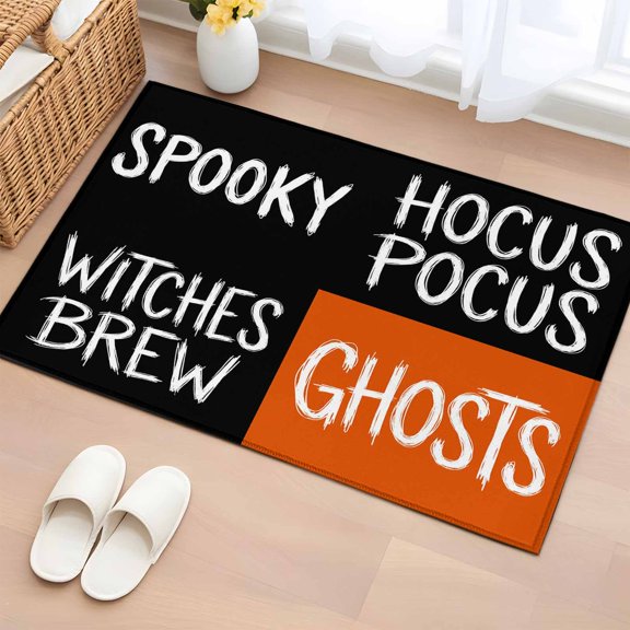 Halloween Entryway Rug 2'x3'&nbsp; Non Slip Front Door Mats, Fall Horror Letters Spooky Ghosts Black Orange Entrance Rugs Indoor Outdoor Carpet, Washable Floor Mats Small Area Rug for Bedroom Kitchen