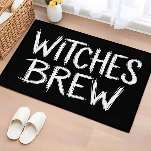 Halloween Entryway Rug 2'x3' Non Slip Front Door Mats, Fall Spooky Horror Letters Witches Brew Black Entrance Rugs Indoor Outdoor Carpet, Washable Floor Mats Small Area Rug for Bedroom Kitchen
