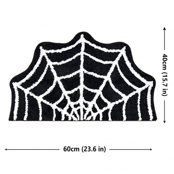 Halloween Entryway Welcome Mat 16X24 Inch Spooky Spiderweb Doormat Non Slip Faux Wool Accent Rug Dust Dirt Barrier Floor Carpet for Indoor Outdoor Holiday, White
