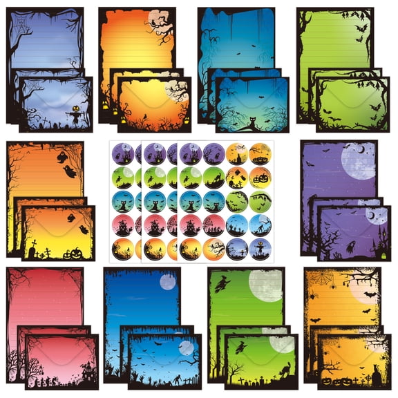 Halloween Envelope Stationery Set, 10 Designs Colorful Blank Happy Halloween Note Greeting Cards With Envelopes And Stickers