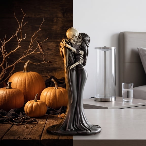 Halloween Eternal Embrace Skeletons Figurine,Gothic Skeleton Couple Figurine,Romc Skeleton Decor,Perfect Gothic Wedding Cake Topper