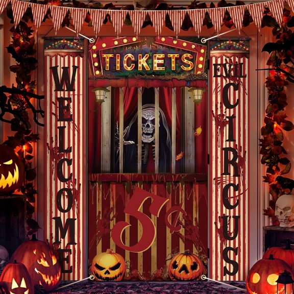 Halloween Evil Circus Carnival Decor Set 4 Pcs Large Door Cover Flag Banner for Party Background