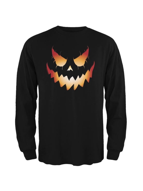 Halloween Evil Jack-O-Lantern Pumpkin Black Adult Long Sleeve T-Shirt - 3X-Large