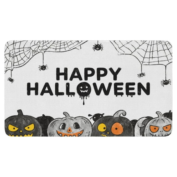 Halloween Evil Pumpkin Front Door Mat,Durable Absorbent Low-Profile Door Mat 17x30 Inch Horror Pumpkin Ghost Throw Rug for Room Winter Laundry