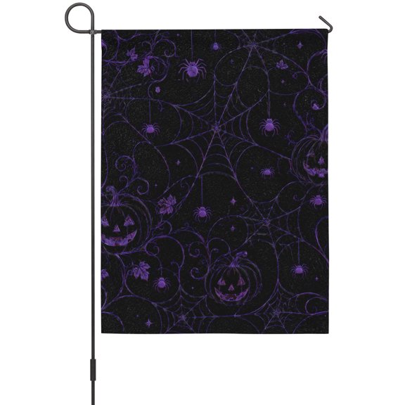 Halloween Evil Pumpkin Garden Flag 12 x 18 Inches, Spooky Mysterious Black Night Purple Eyes Weather Proof Outdoor Patio Flags Double Sided Small Garden Decoration for Yard Outside Home