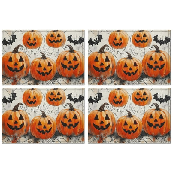Halloween Evil Pumpkin Spooky Placemats Set of 4 12x18in Inch Seasonal Fall Holiday Table Mat Durable No Slip Dining Table Mats for Party Kitchen Dining Decoration