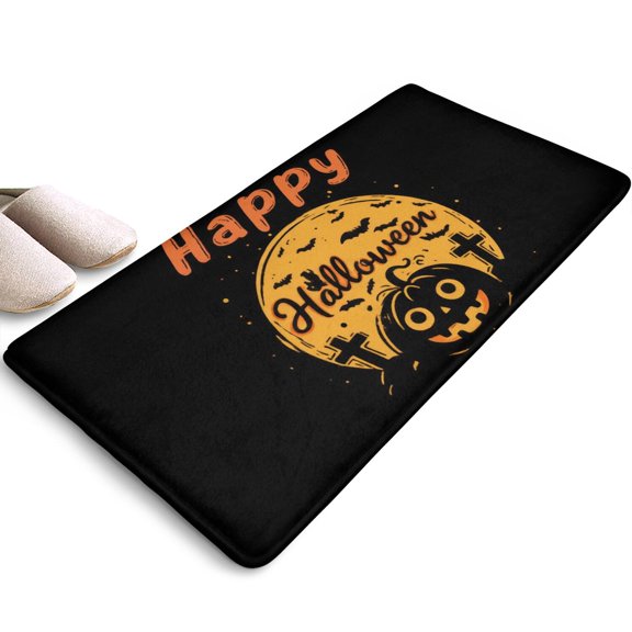Halloween Evil Pumpkin Welcome Doormat,Non-Slip Doormat Indoor Outdoor 17x31.5 Inch Horror Pumpkin Ghost Floor Mat for Bedroom Living Room