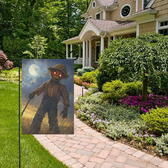 Halloween Evil Scarecrow Garden Flag 12x18 inch Double Sided Outside Yard Decorations for Home Outdoor