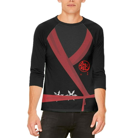 Halloween Evil Shadow Ninja Costume Mens Raglan T Shirt White-Black SM