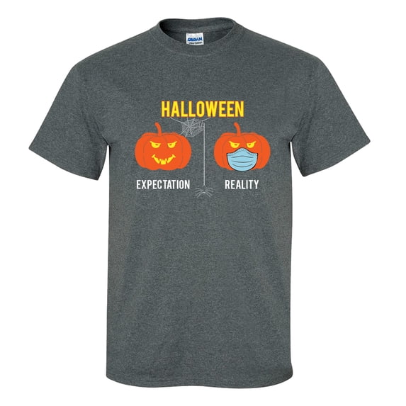 Halloween Expectation VS Reality Unisex Short Sleeve T-shirt-Dark Heather Grey-Large