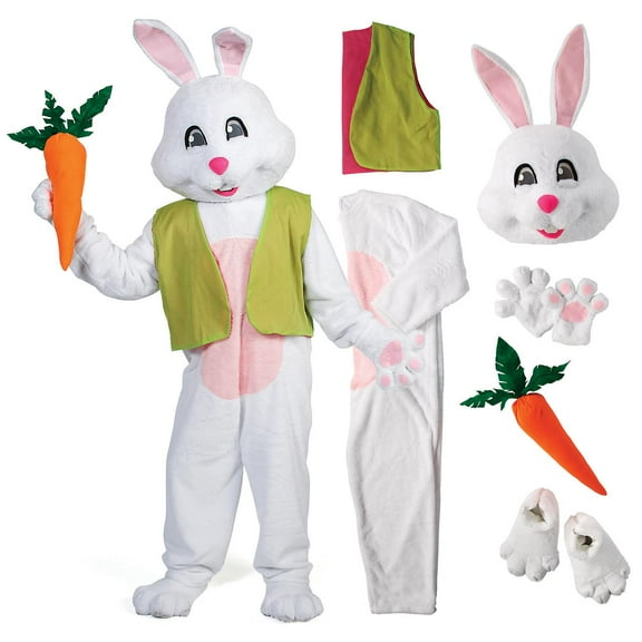 Halloween Express Men's Easter Bunny Jumpsuit Costume with Headgear and Vest - One Size Fits Most - White